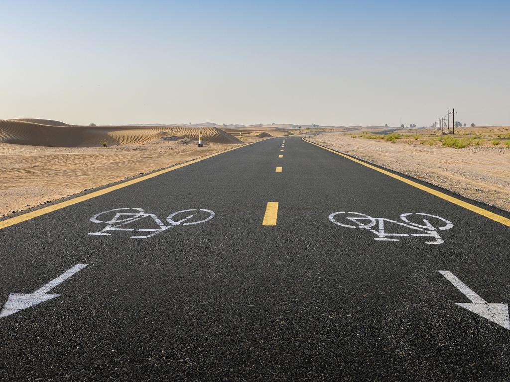 Mit dem Fahrrad durch die Wüste von Dubai fahren